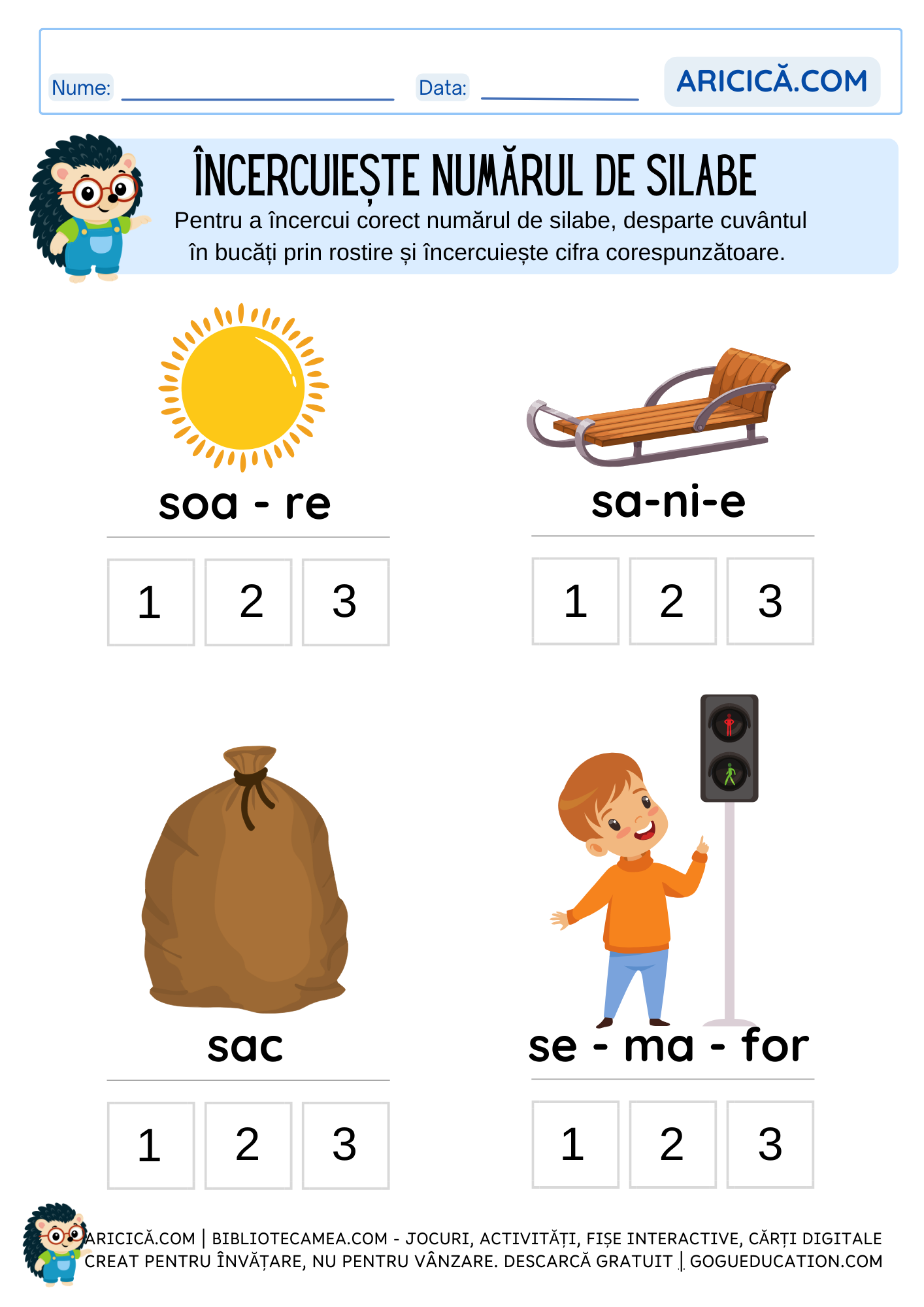 Încercuiește numărul de silabe