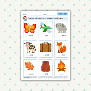 Completează cuvintele cu litera potrivită F sau V
