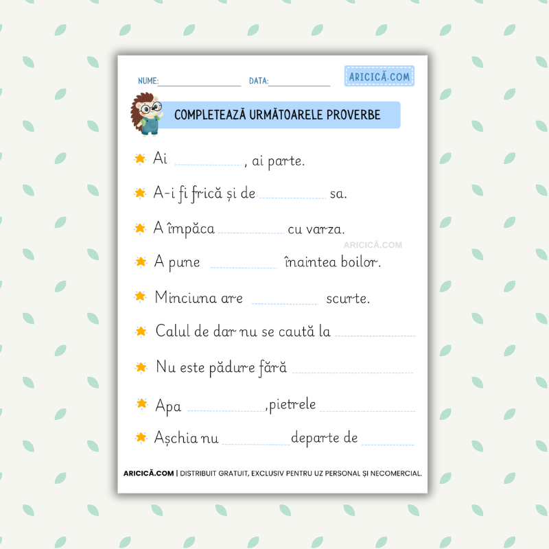 Aricică.com - Fișă de lucru - Completează următoarele proverbe