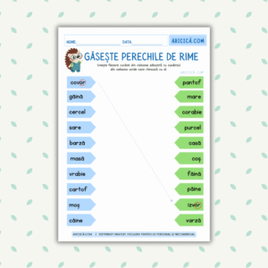 Aricică.com - Fișă de lucru - Găsește Perechile de Rime