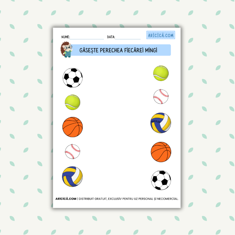 Fișă de lucru - Găsește perechea fiecărei mingi