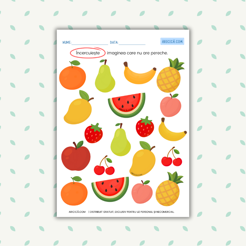 Aricică.com - Fișă de lucru Imaginea fără pereche - Fructe