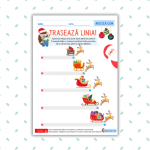 Trasează linia! Fișă de Crăciun pentru copii – Ajută-l pe Moșul cu sania lui plină de cadouri
