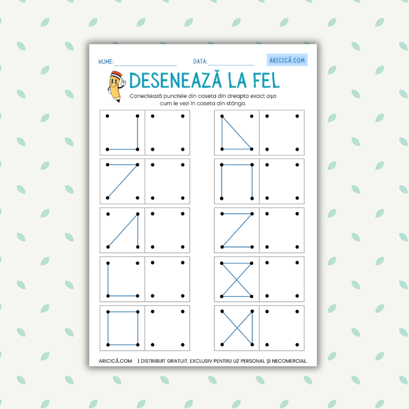Fișă de Activitate pentru Copii: Desenează la Fel – Conectează Punctele PDF