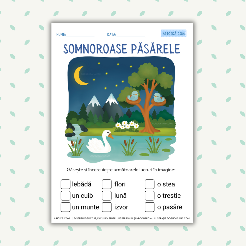 Fișă de lucru Somnoroase păsărele