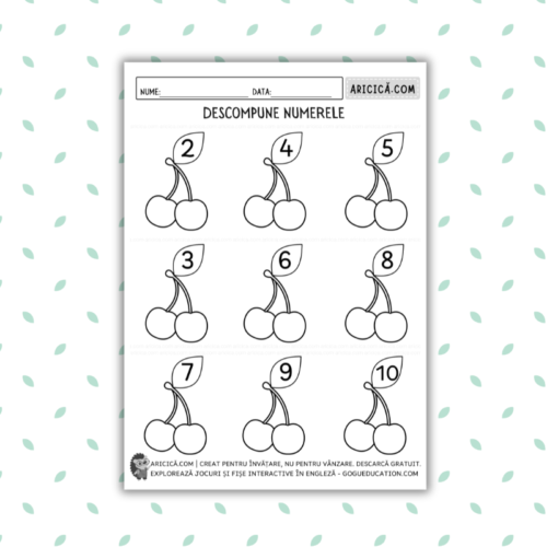 Fișa de lucru "Descompune Numerele – Cireșe"