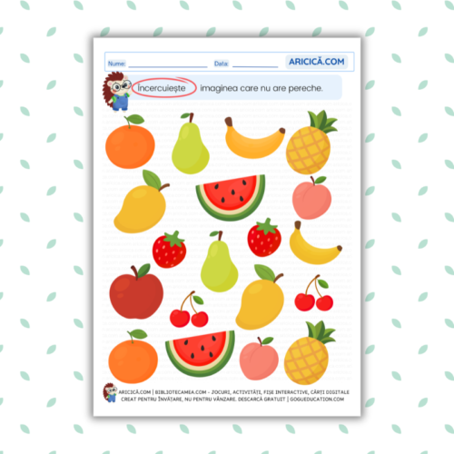 Fișă de lucru pentru copii - exercițiu de găsire a imaginii fără pereche